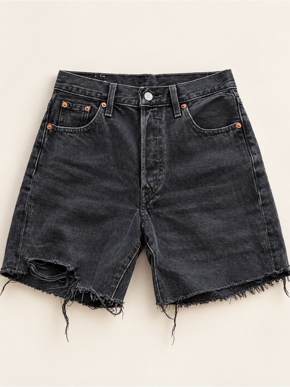 Levi's Black Distressed Mid-Rise Denim Cutoff Shorts